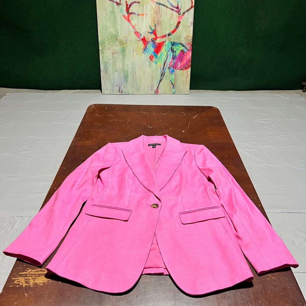 Ann Taylor Pink Linen Blend Single Button Peak Lapel Blazer Jacket Size 2